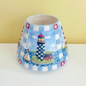 Vtg 1998 Yankee Candle Ceramic Jar Shade Topper Lighthouse Coastal Breeze